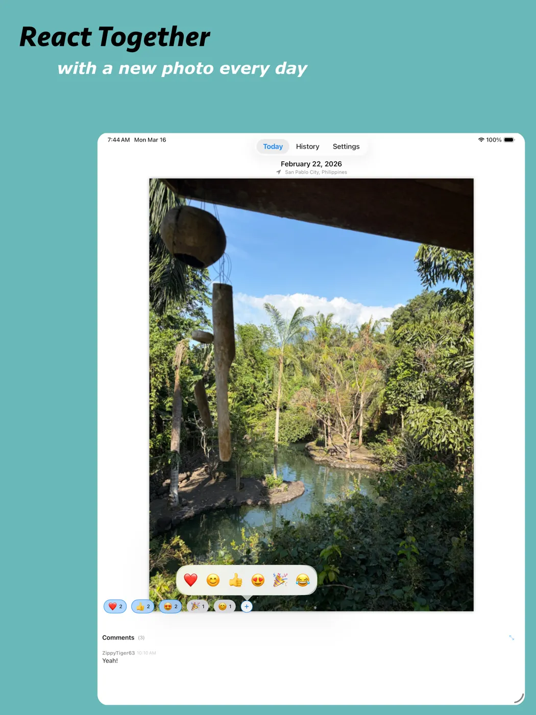 React together with a new photo every day on iPad