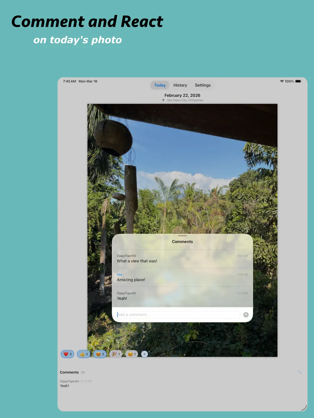 Comment and react on today's photo on iPad